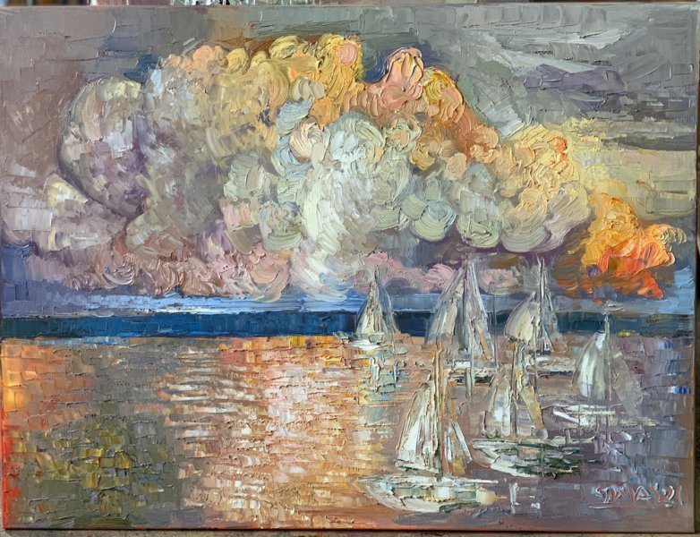 Simonas Gutauskas „Laiveliai mariose“, 2021, 80x60, aliejus, drobė