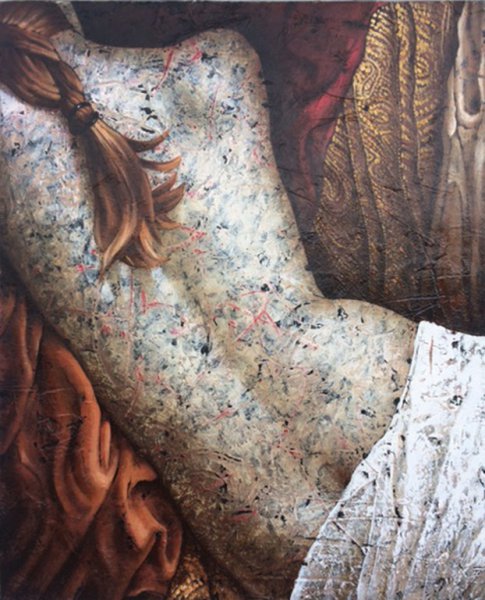 Alfredas Jurevičius „Ansktų rytą“, 2018, 68x57, drobė, mišri technika