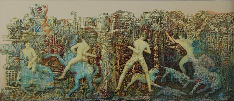 A. Jurevičius - „Medžioklė“, mišri techinka, 70x160, 2005 m.