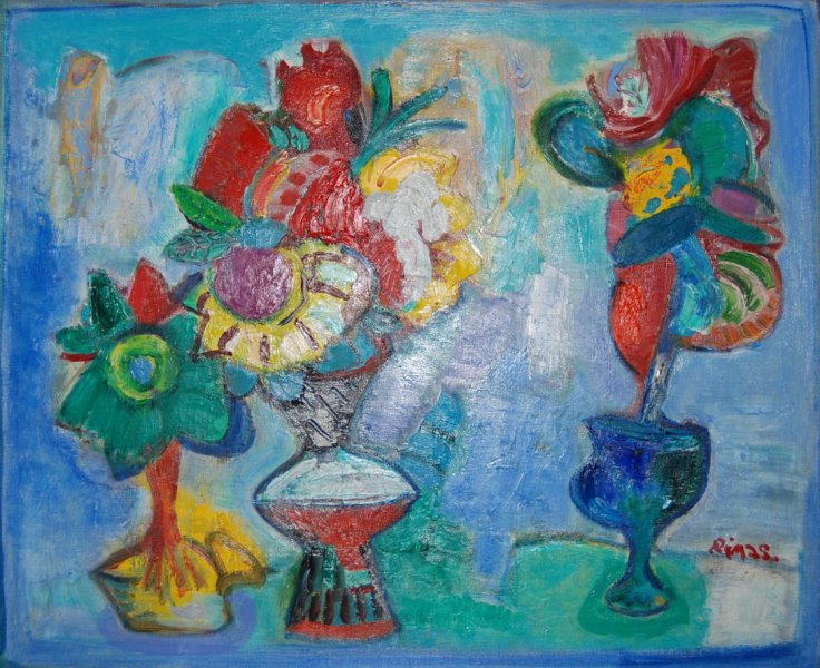 Rimas Zigmas Bičiūnas - „Gėlės erdvėje“, drobė-aliejus, 60x73, 2011 m.