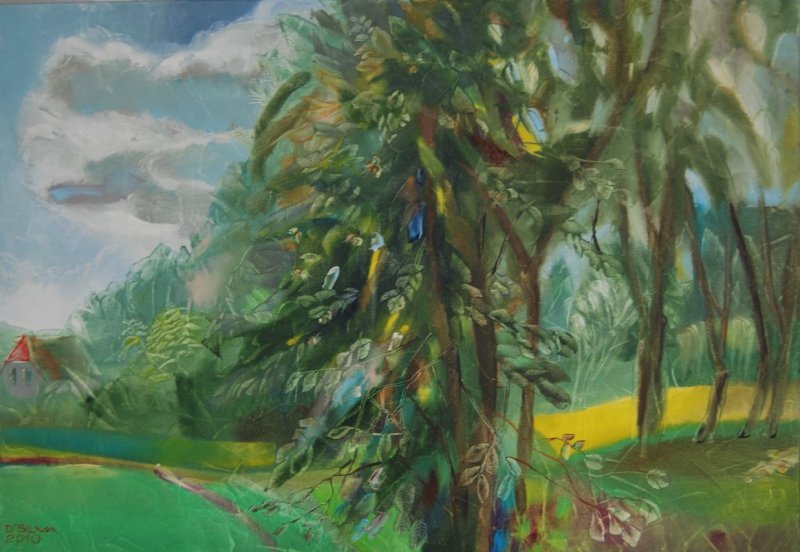 Silvija Drebickaitė - „Preliudija. Riešutas Myslibuže, Lituanikos skrydžio pabaiga, Soldin“, drobė-aliejus, 70x100, 2010 m.